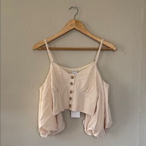 NWT J.O.A. Cream Button-Up Crop Top small